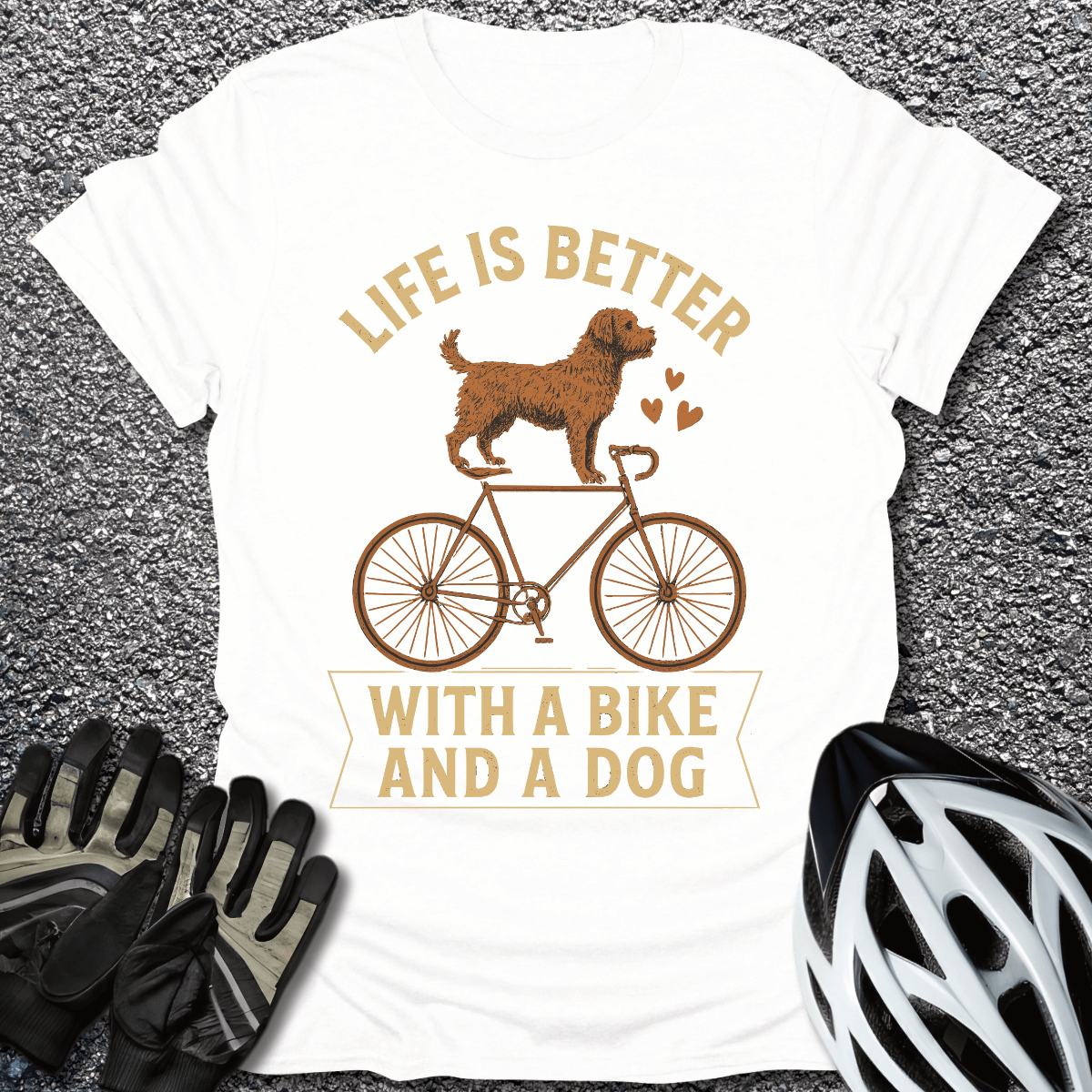 Bike and Dog T-Shirt in White / S from CycleTees