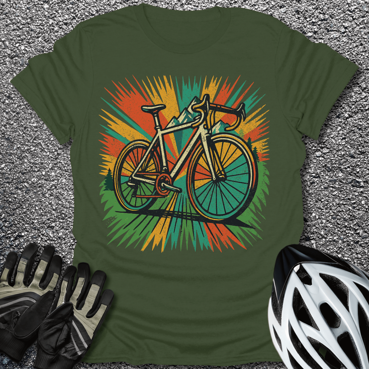 Bike Burst T-Shirt in Military Green / S from CycleTees