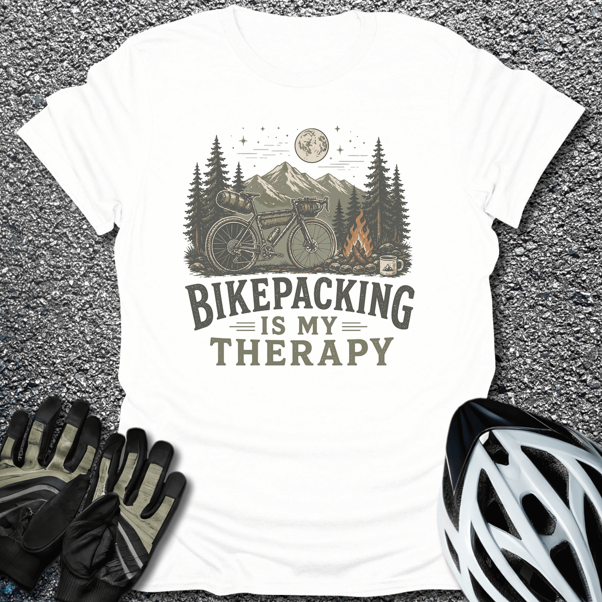 Bikepacking Therapy T-Shirt in White / S from CycleTees
