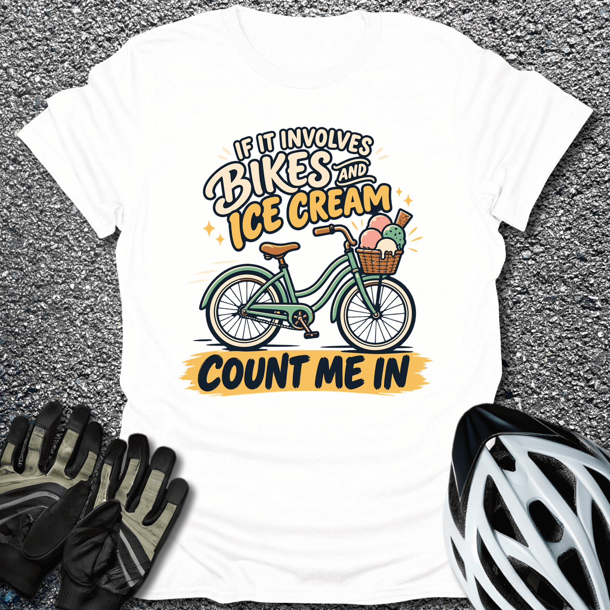 Bikes And Ice Cream T-Shirt in S / White from CycleTees
