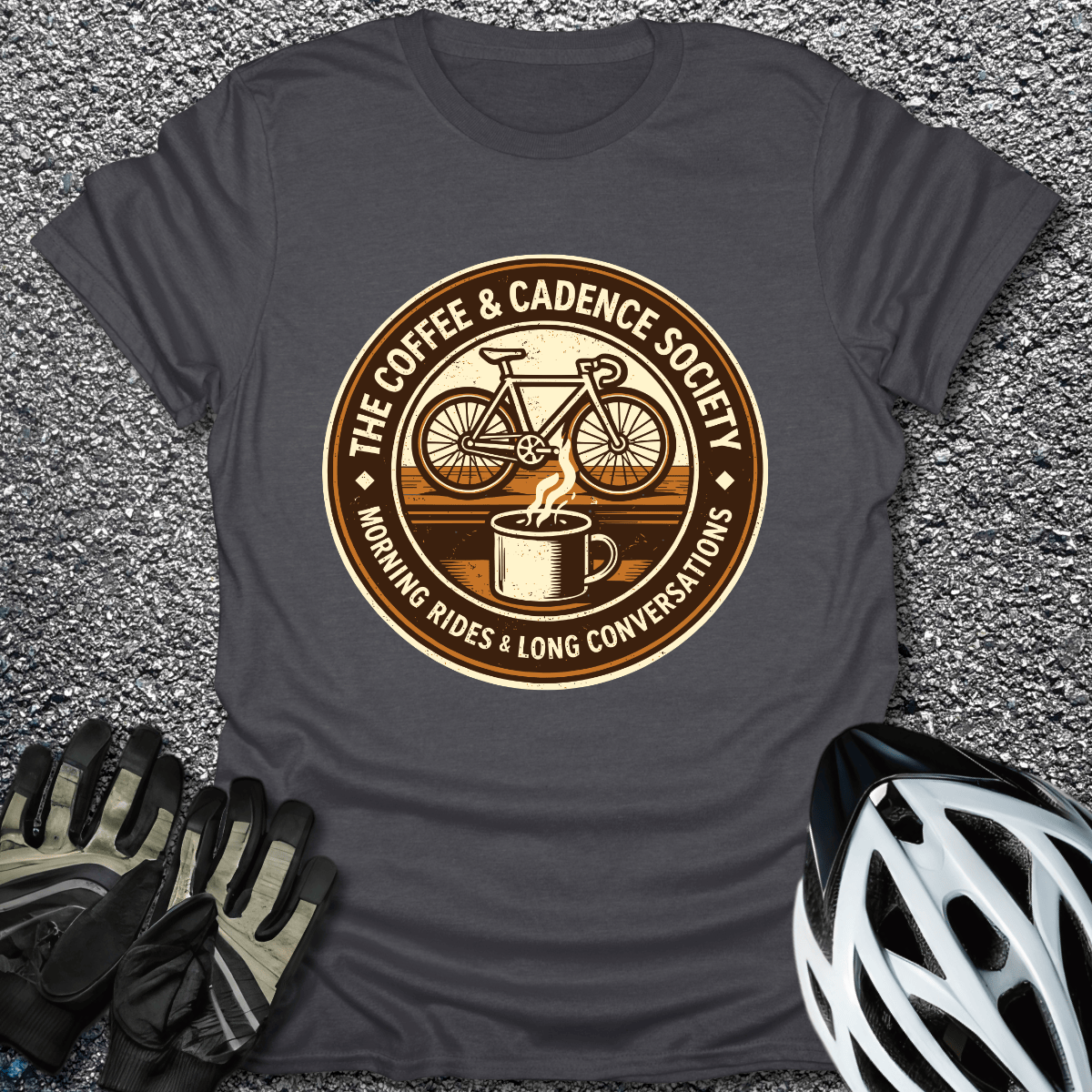 Coffee and Cadence T-Shirt in Dark Heather / S from CycleTees