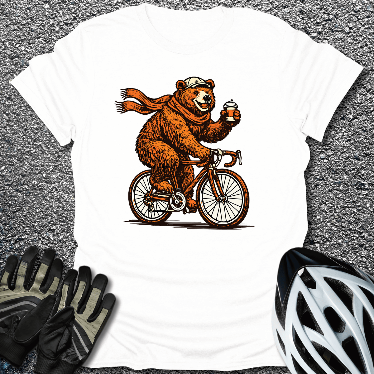 Coffee Bear Ride T-Shirt in White / S from CycleTees