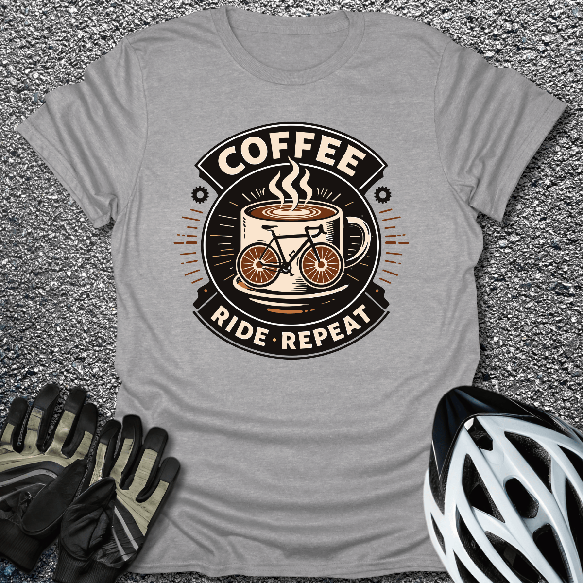 Coffee Ride Repeat T-Shirt in Sport Grey / S from CycleTees
