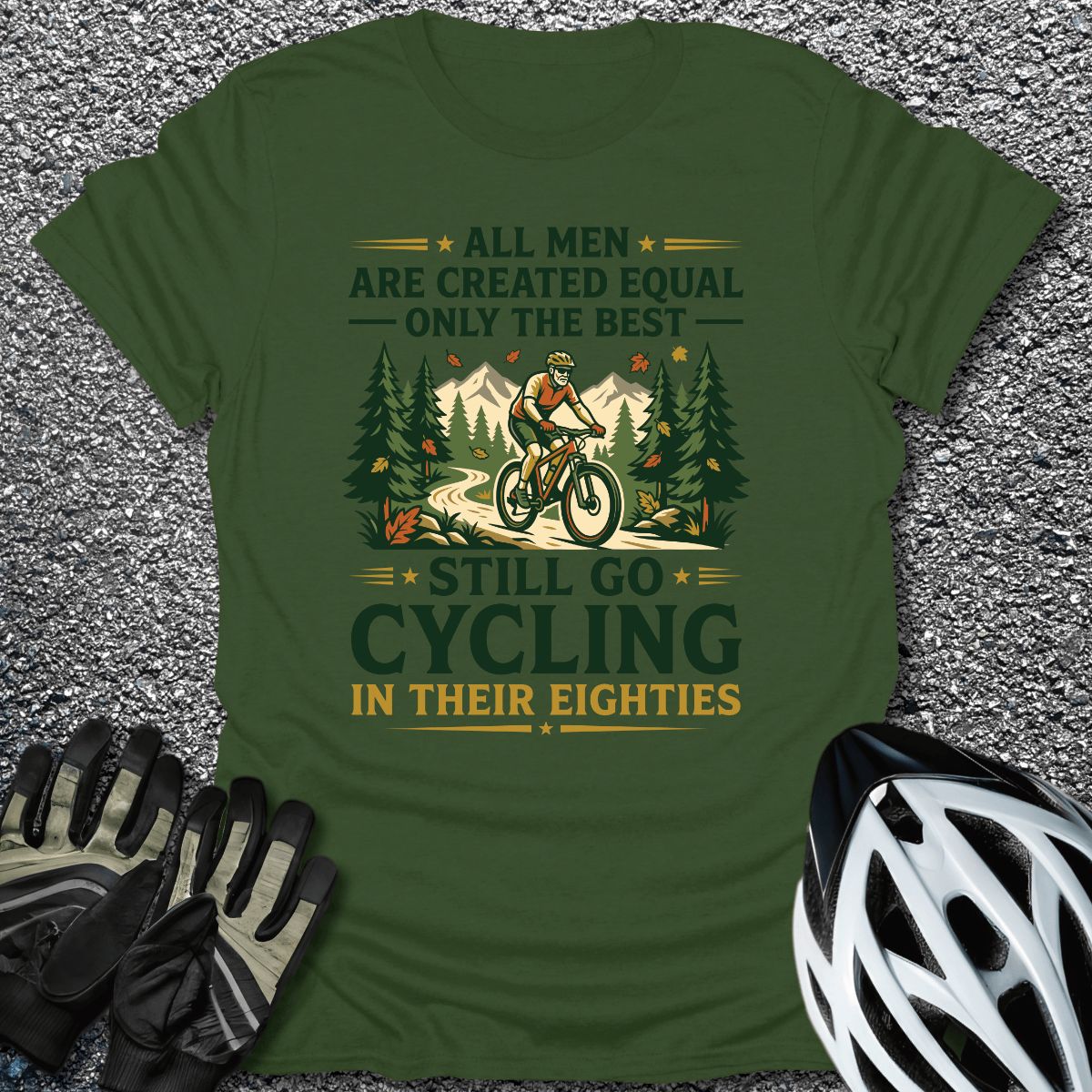 Cycling in Eighties T-Shirt in Military Green / S from CycleTees