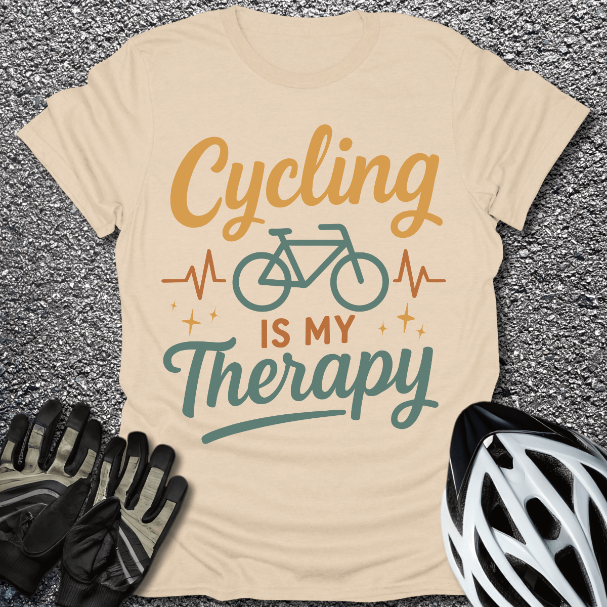 Cycling Therapy T-Shirt in Sand / S from CycleTees