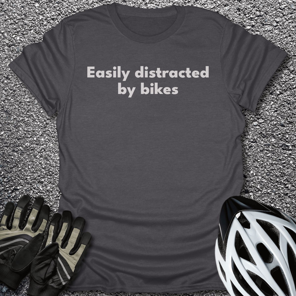 Distracted by Bikes T-Shirt in Dark Heather / S from CycleTees