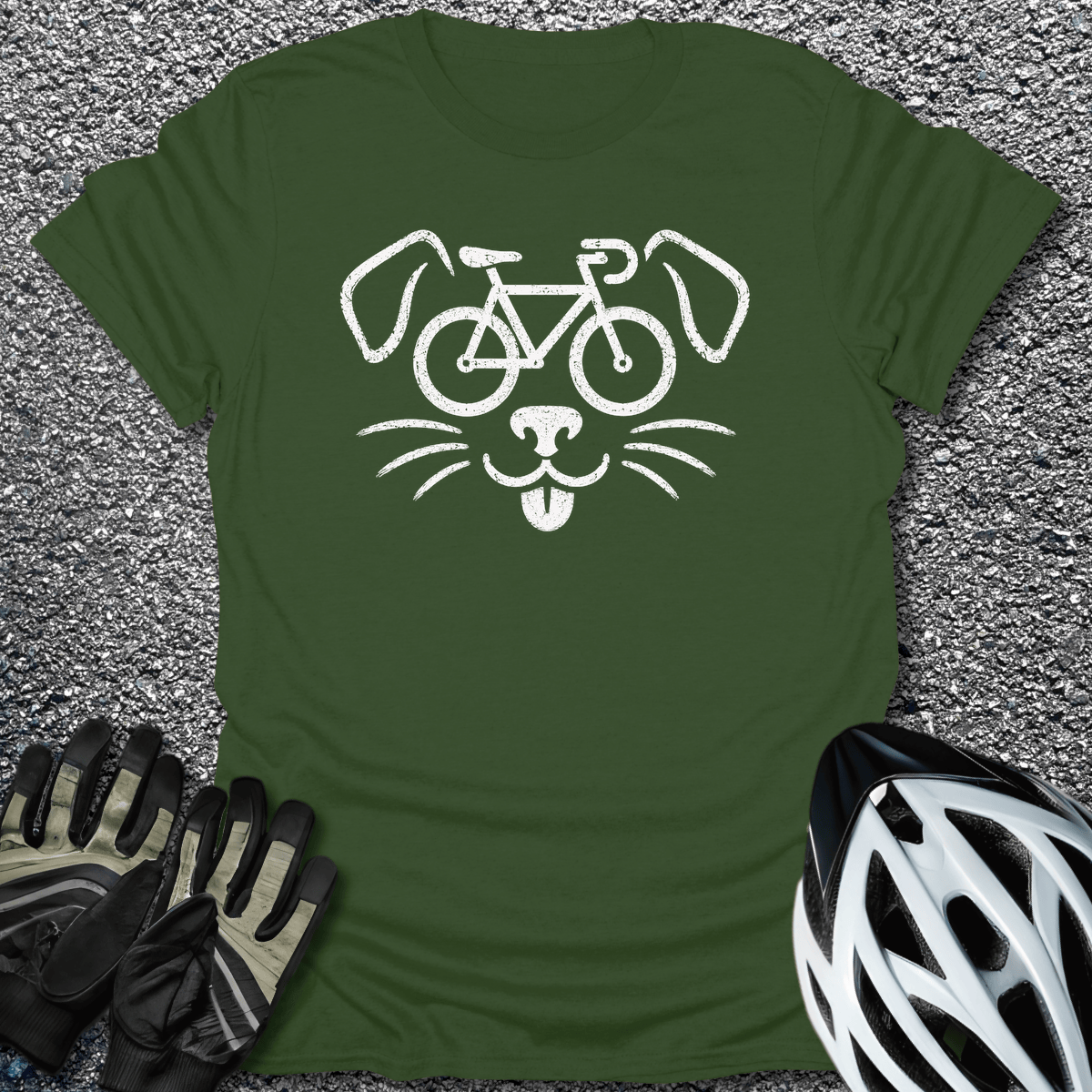 Dog Bike T-Shirt in Military Green / S from CycleTees