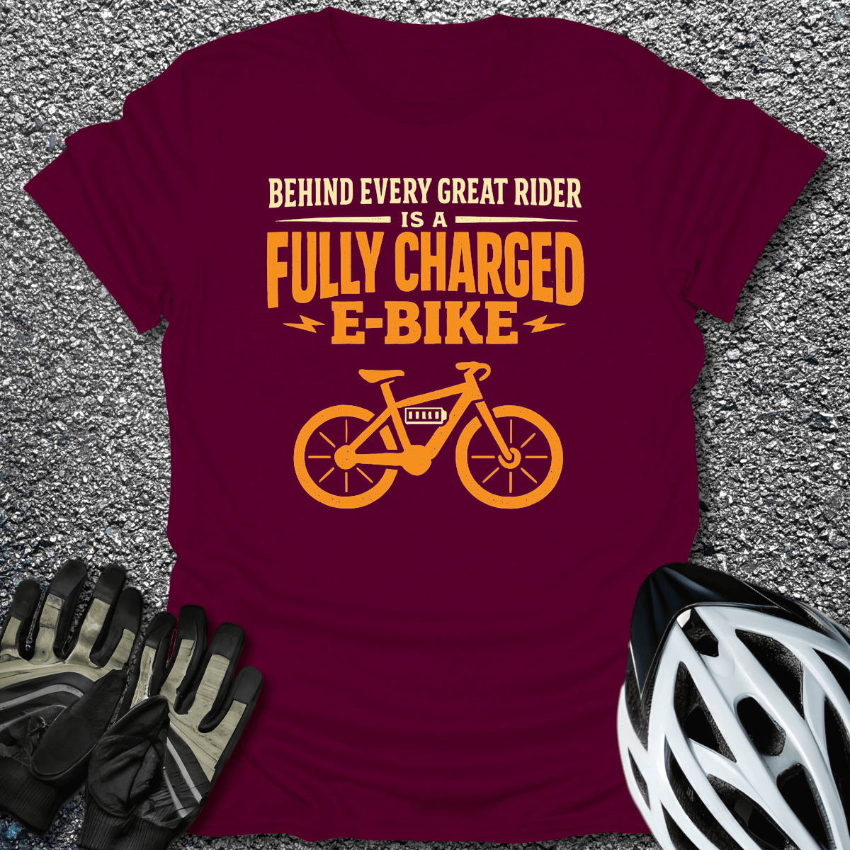 Fully Charged E-Bike T-Shirt in Maroon / S from CycleTees