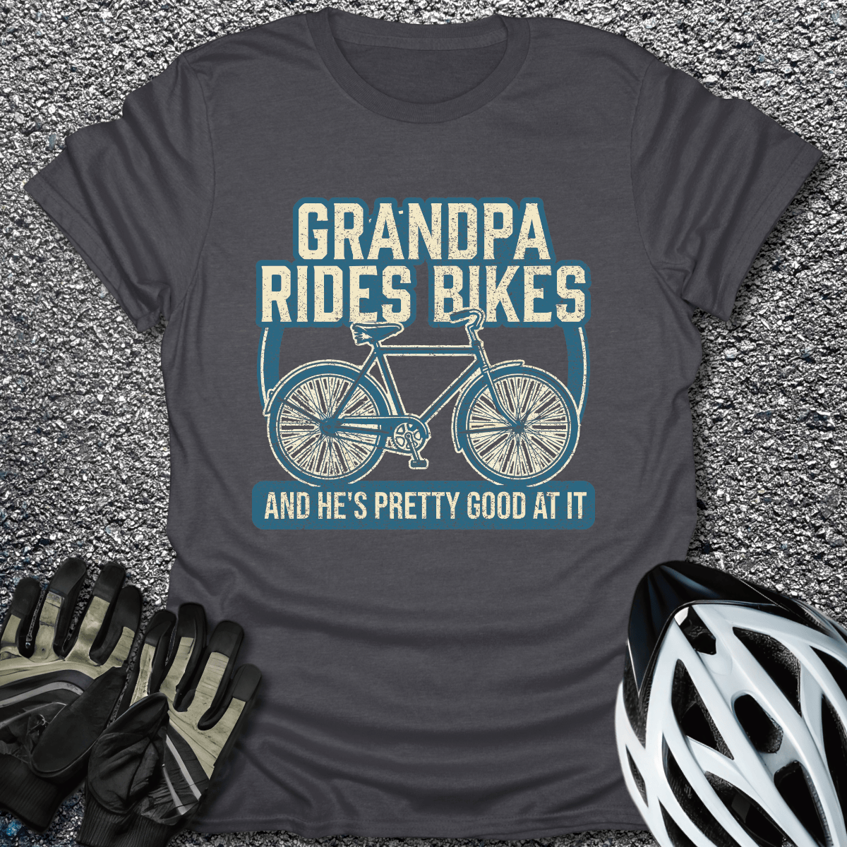 Grandpa Rides Bikes T-Shirt in Dark Heather / S from CycleTees