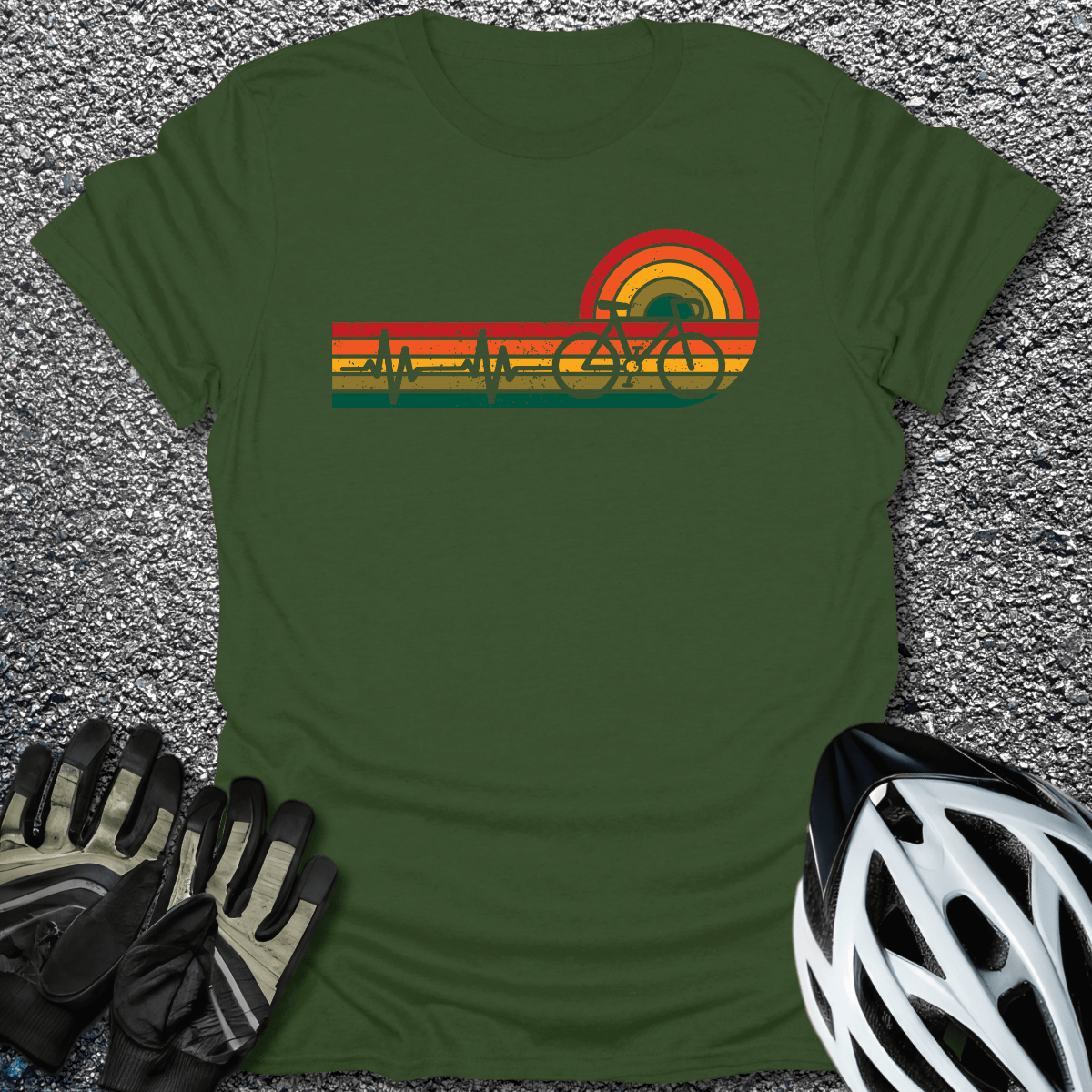 Heartbeat Ride T-Shirt in Military Green / S from CycleTees