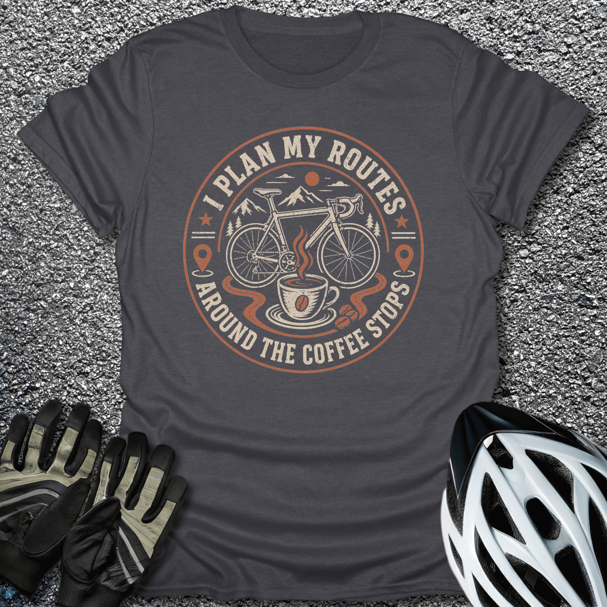 I Plan My Routes T-Shirt in Dark Heather / S from CycleTees