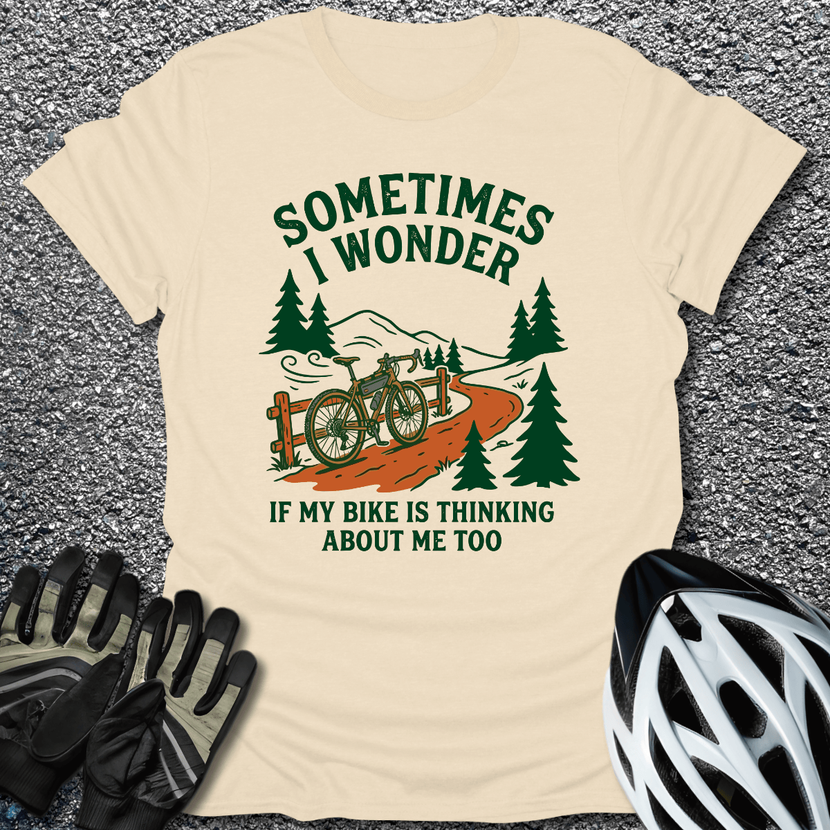 I Wonder if My Bike T-Shirt in Natural / S from CycleTees