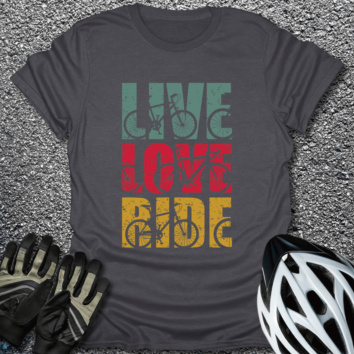 Live Love Ride T-Shirt in Dark Heather / S from CycleTees