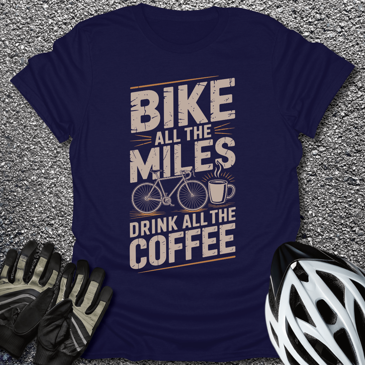 Miles & Coffee T-Shirt in Navy / S from CycleTees
