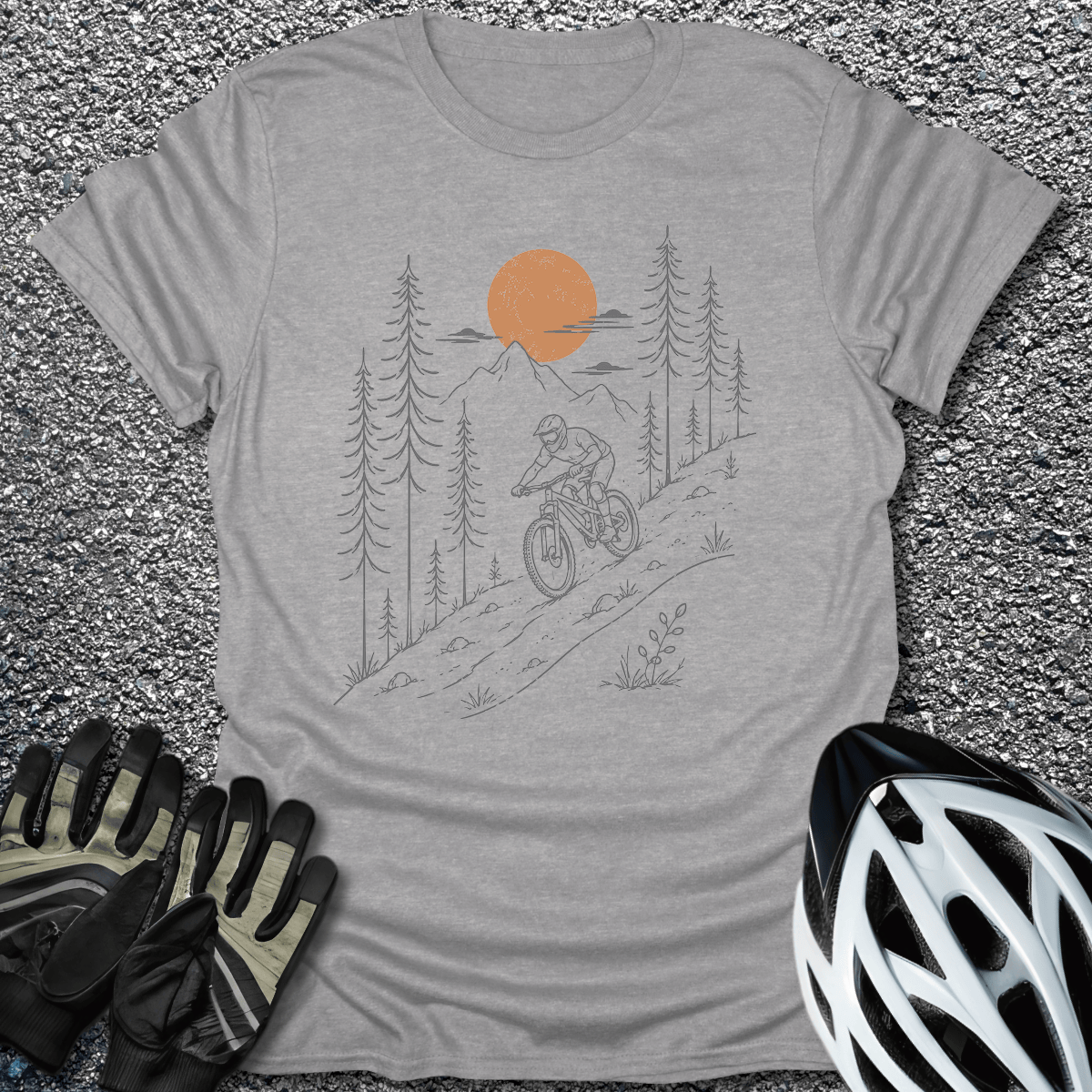MTB Line Art T-Shirt in Sport Grey / S from CycleTees
