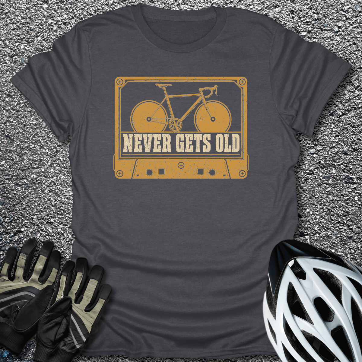 Never Gets Old T-Shirt in Dark Heather / S from CycleTees