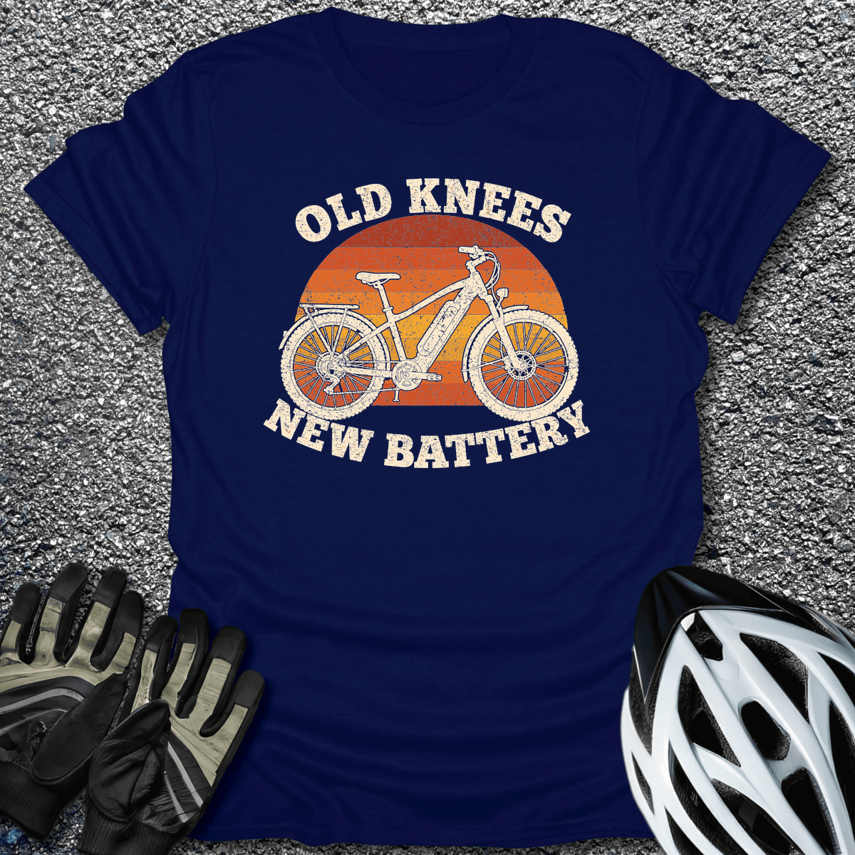 Old Knees New Battery T-Shirt in Navy / S from CycleTees