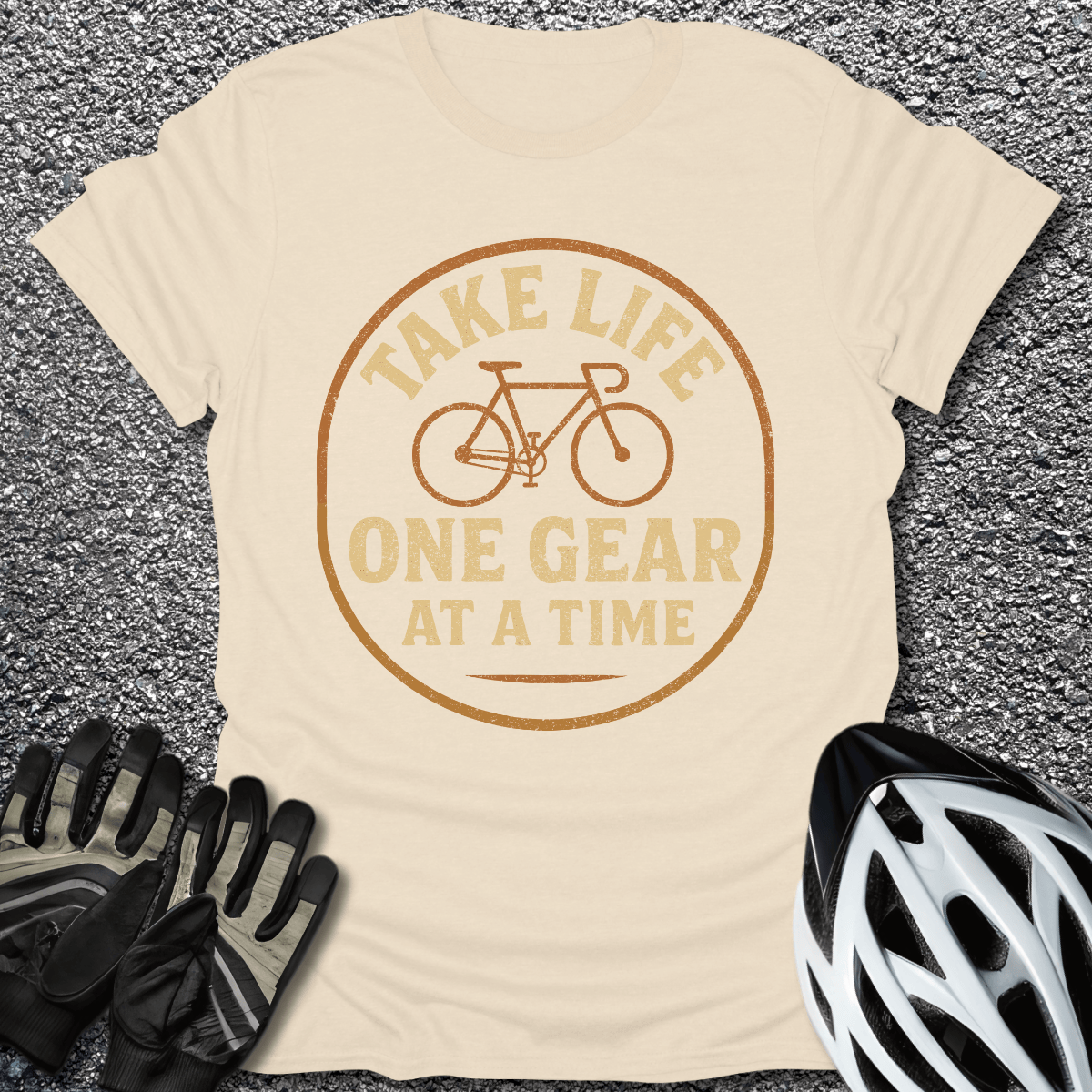 One Gear at a Time T-Shirt in Natural / S from CycleTees