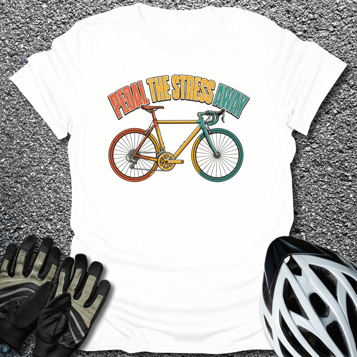 Pedal Stress Away T-Shirt in White / S from CycleTees