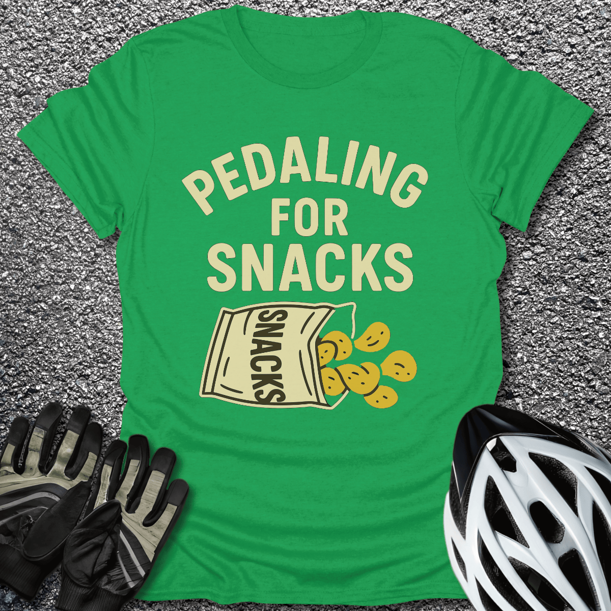 Pedaling for Snacks T-Shirt in Irish Green / S from CycleTees