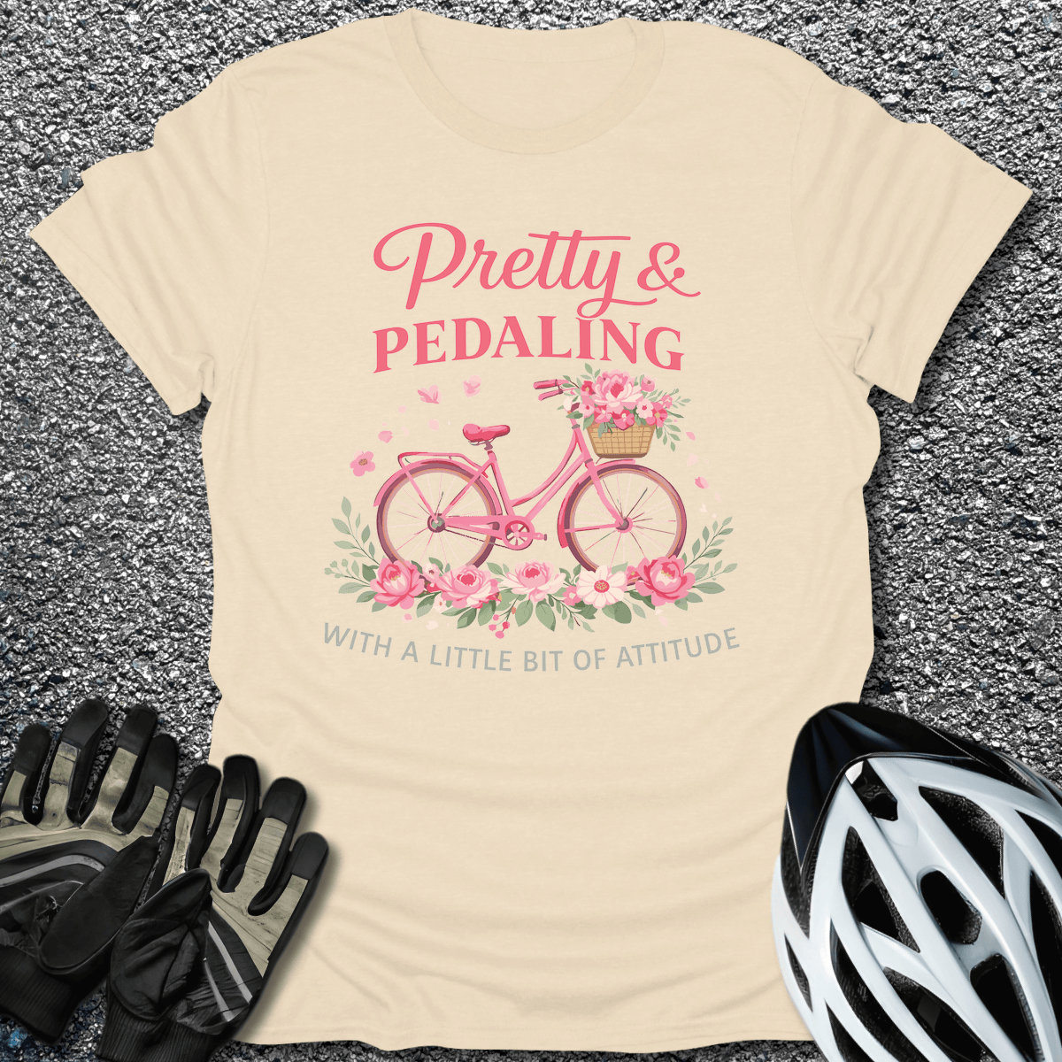 Pretty and Pedaling T-Shirt in Natural / S from CycleTees