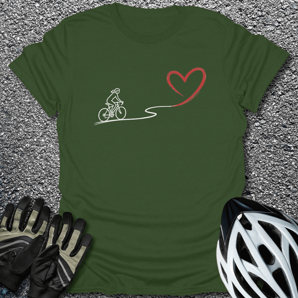 Ride with Heart T-Shirt in Military Green / S from CycleTees