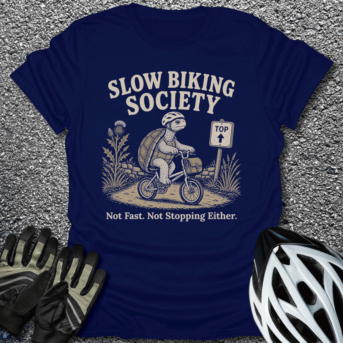 Slow Biking Society T-Shirt in Navy / S from CycleTees