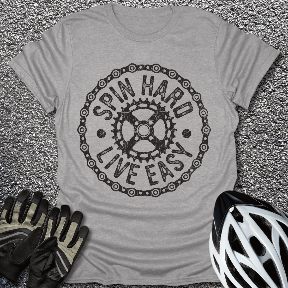 Spin Hard Live Easy T-Shirt in Sport Grey / S from CycleTees