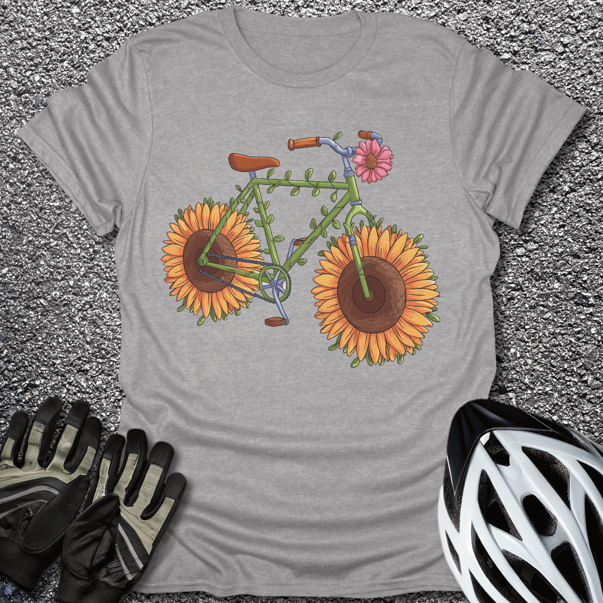 Sunflower Bike T-Shirt in Sport Grey / S from CycleTees