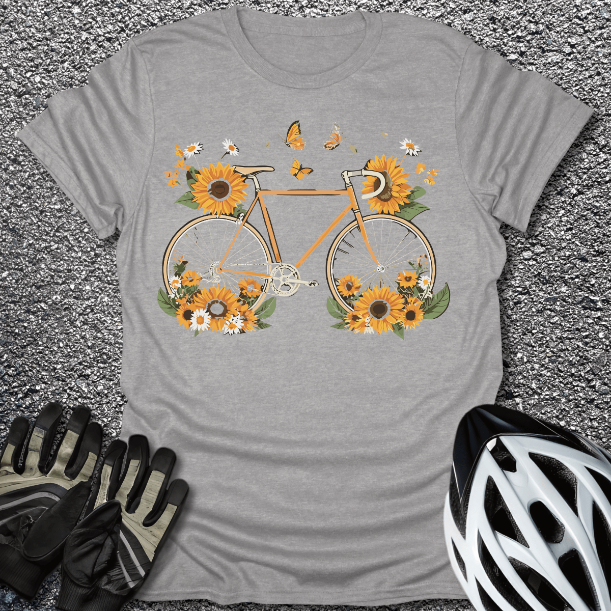 Sunflower Bike V2 T-Shirt in Sport Grey / S from CycleTees