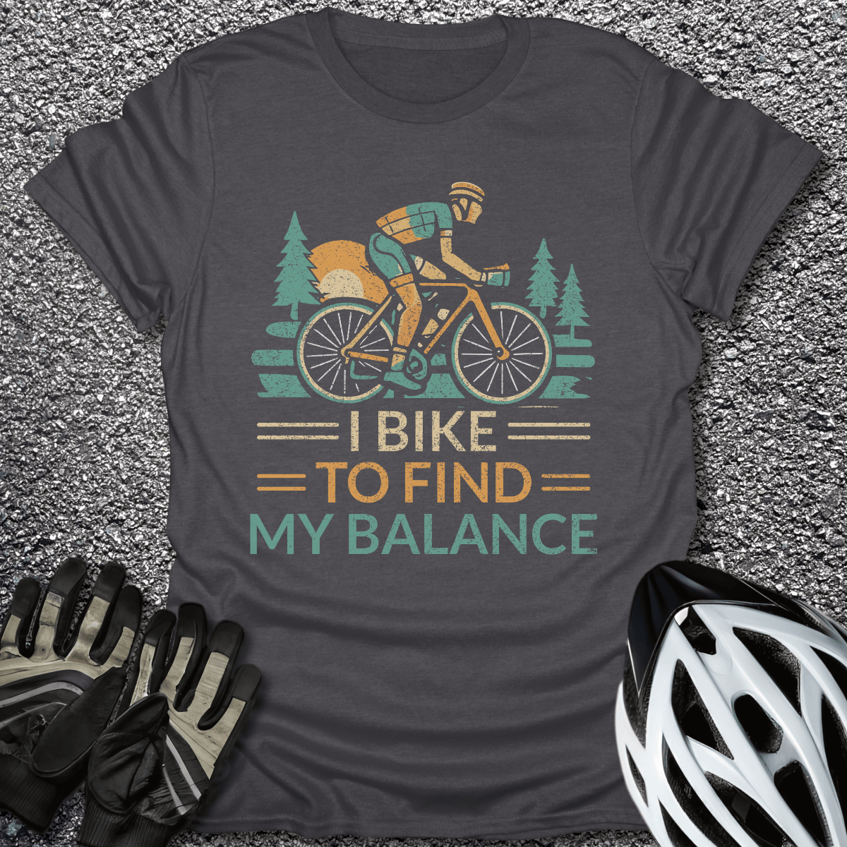 To Find My Balance T-Shirt in Dark Heather / S from CycleTees