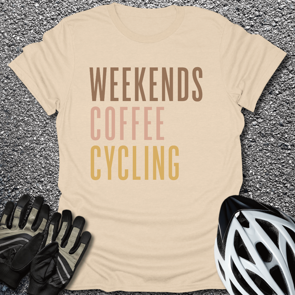 Weekends Coffee T-Shirt in Sand / S from CycleTees