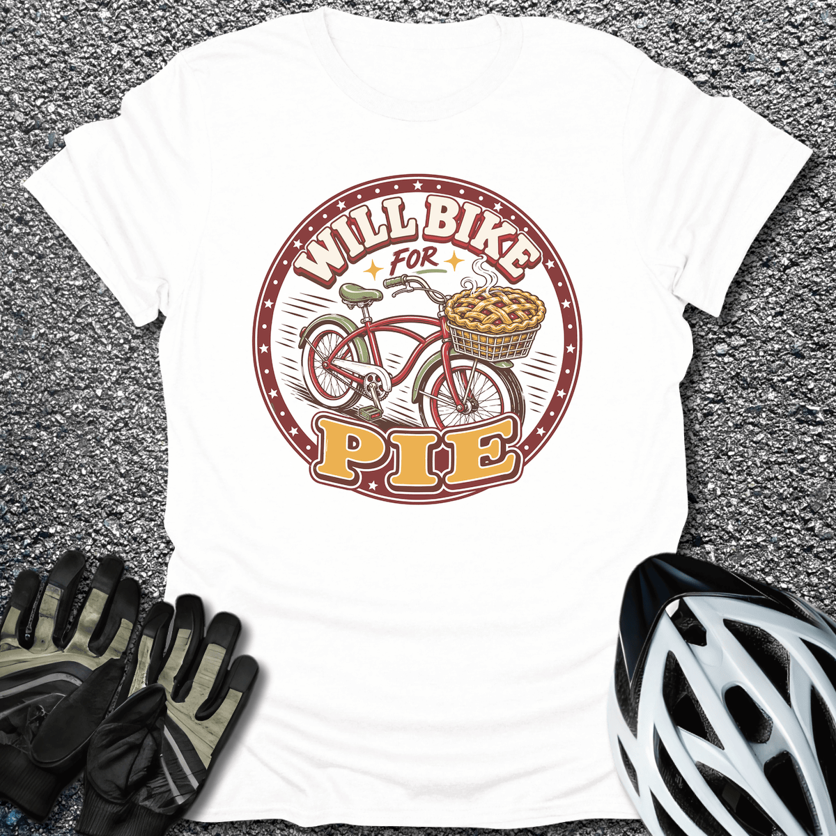 Will Bike for Pie T-Shirt in White / S from CycleTees