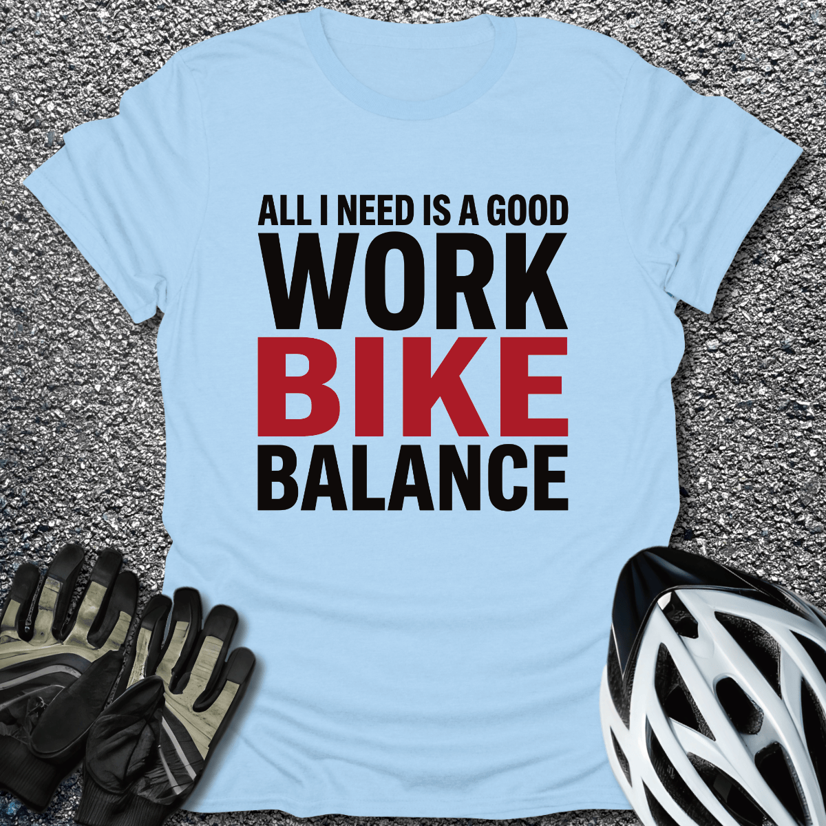 Work Bike Balance T-Shirt in Light Blue / S from CycleTees