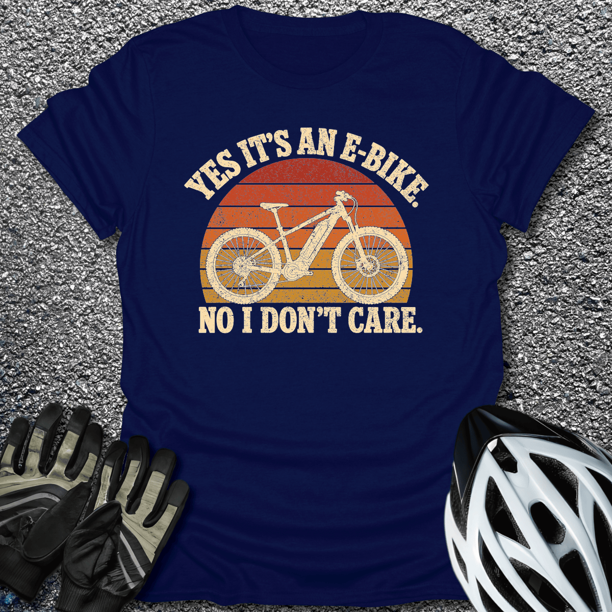 Yes E-Bike Don't Care T-Shirt in Navy / S from CycleTees