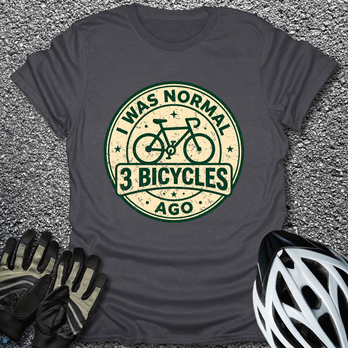 3 Bicycles Ago T-Shirt in Dark Heather / S from CycleTees