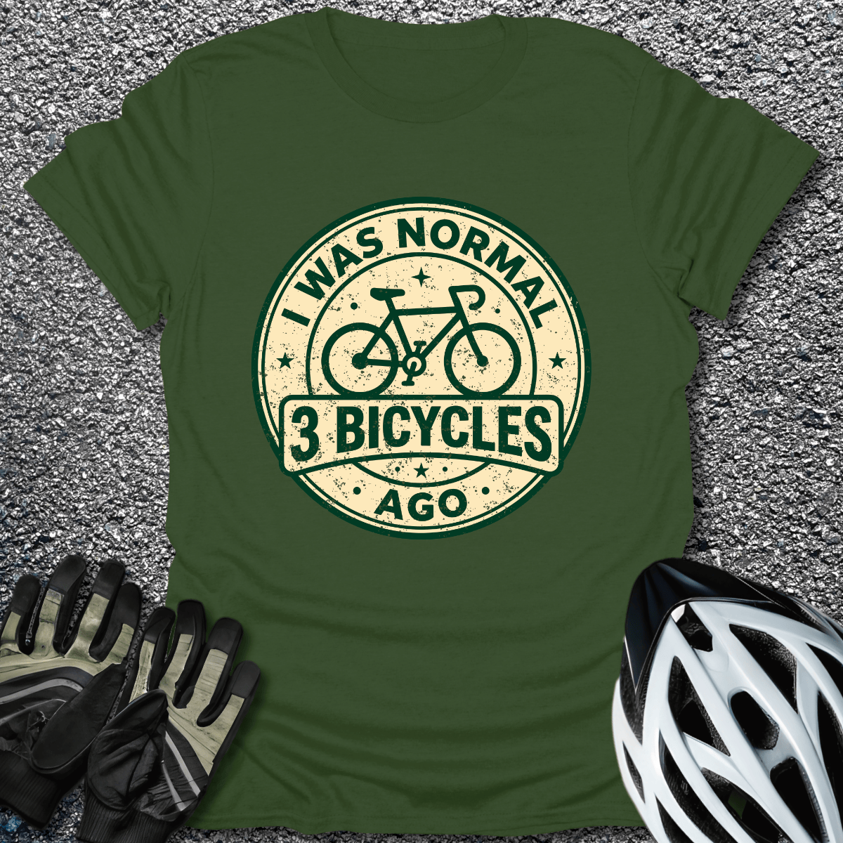 3 Bicycles Ago T-Shirt in Military Green / S from CycleTees
