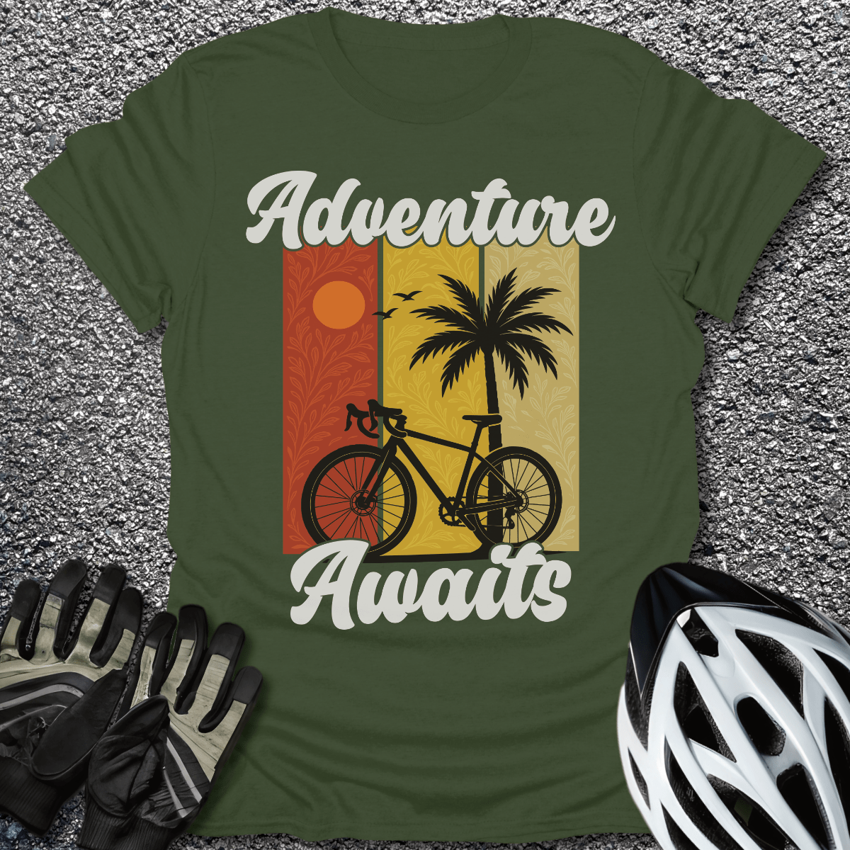 Adventure Awaits T-Shirt in Military Green / S from CycleTees