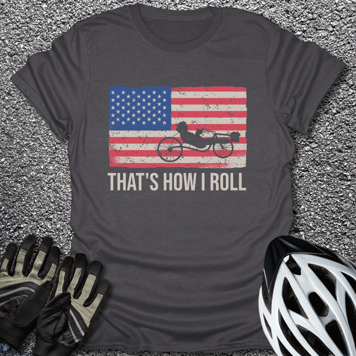 American Recumbent T-Shirt in Dark Heather / S from CycleTees