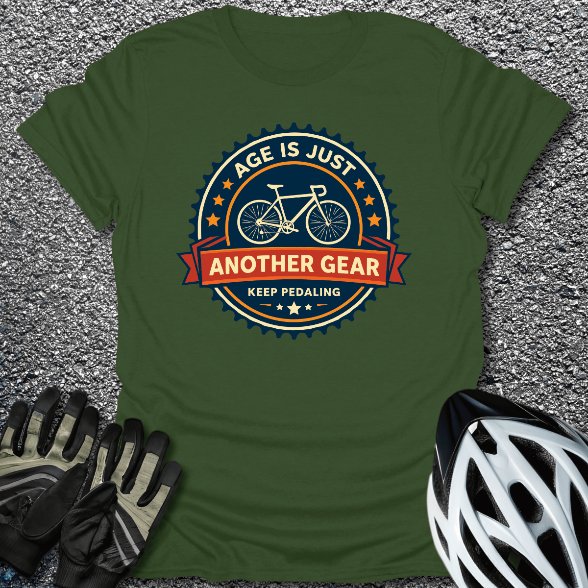 Another Gear Badge T-Shirt in Military Green / S from CycleTees