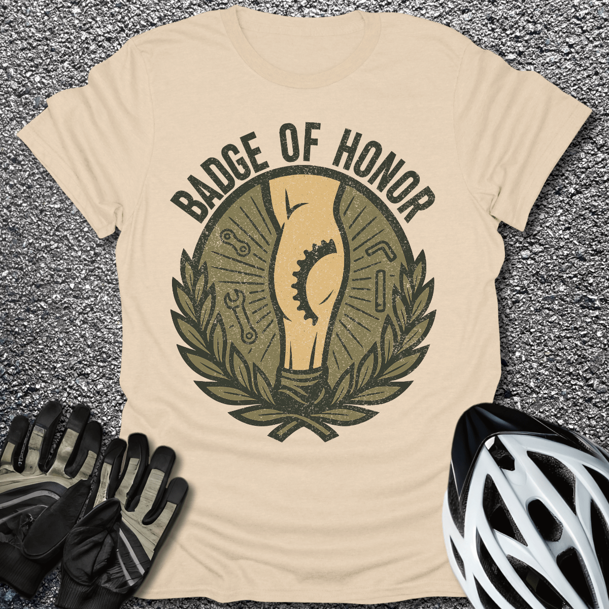 Badge of Honor T-Shirt in Sand / S from CycleTees