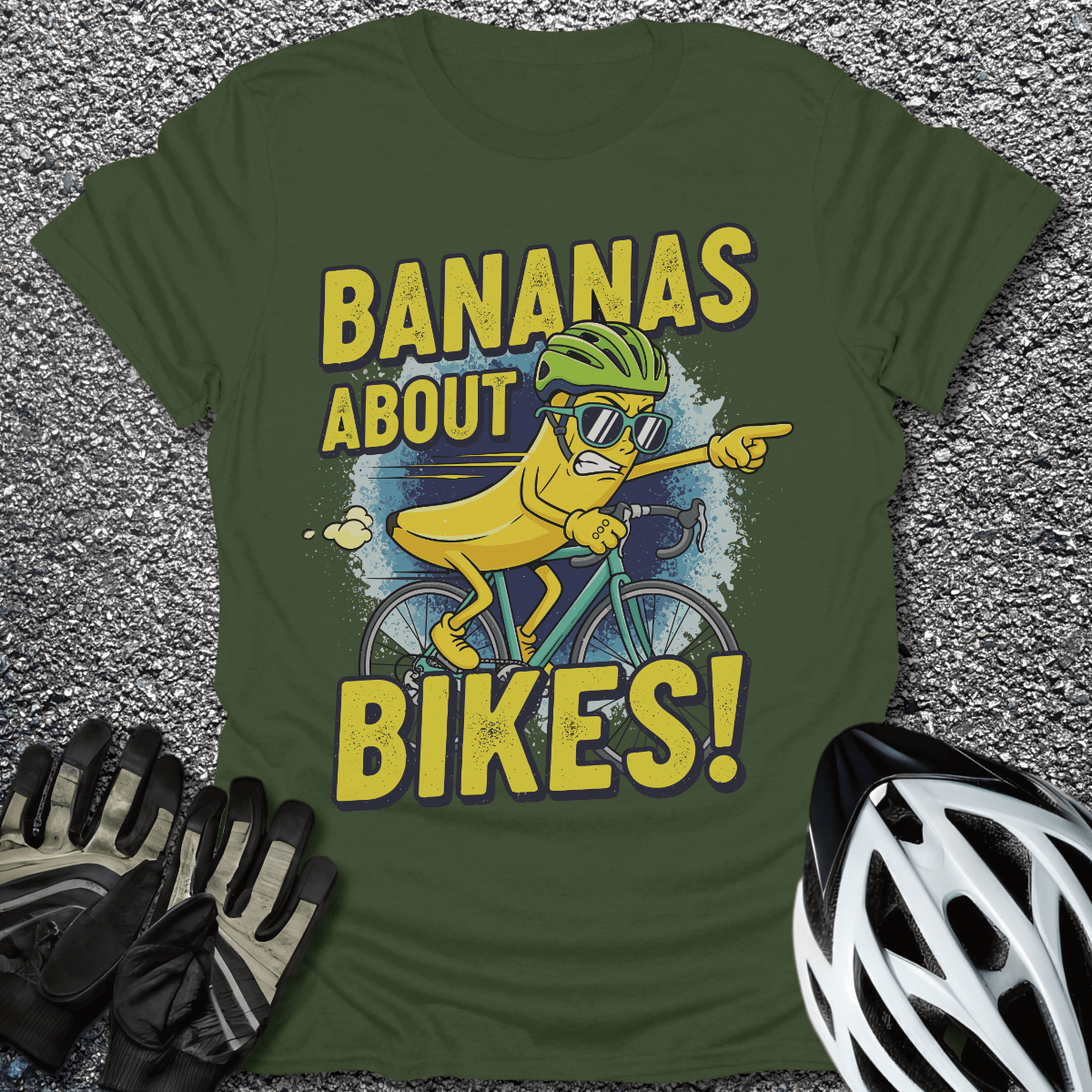 Bananas About Bikes T-Shirt in Military Green / S from CycleTees