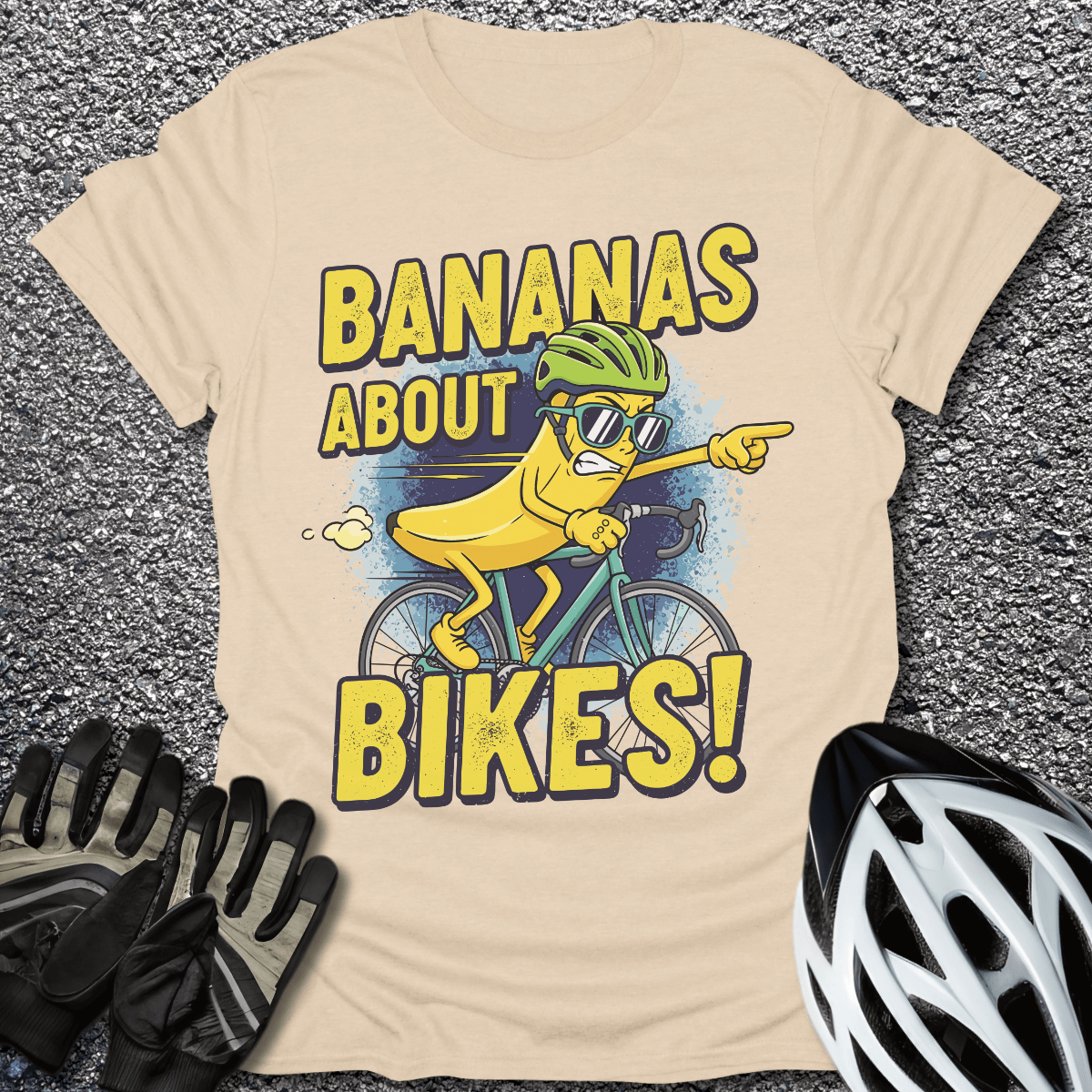 Bananas About Bikes T-Shirt in Sand / S from CycleTees