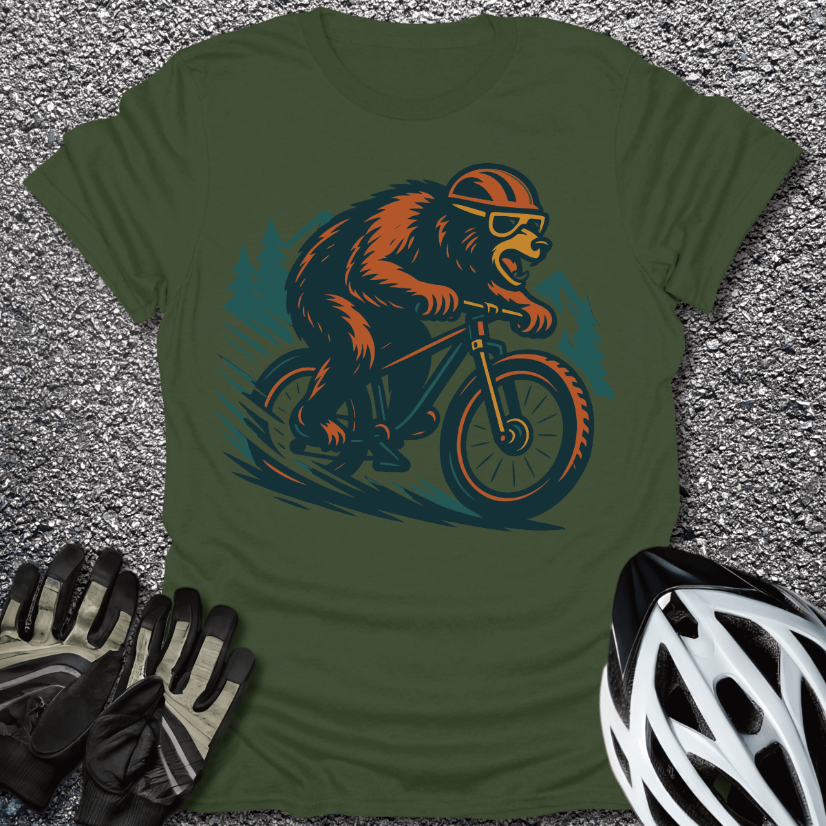 Bear Mode T-Shirt in Military Green / S from CycleTees