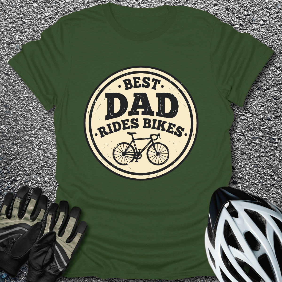 Best Dad Rides Bikes T-Shirt in Military Green / S from CycleTees