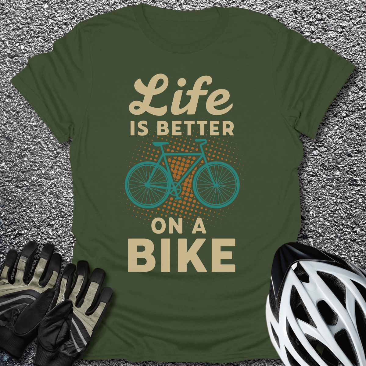 Better on a Bike T-Shirt in Military Green / S from CycleTees