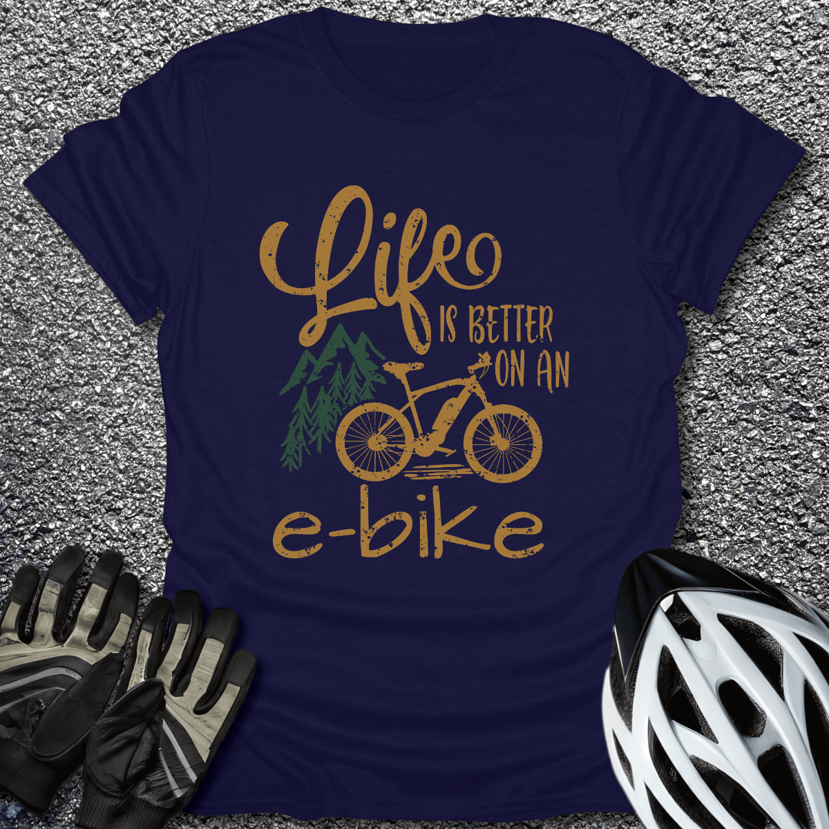 Better on an E-Bike T-Shirt in Navy / S from CycleTees