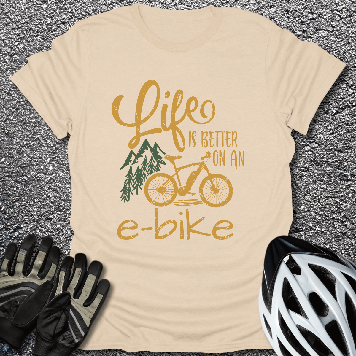 Better on an E-Bike T-Shirt in Sand / S from CycleTees