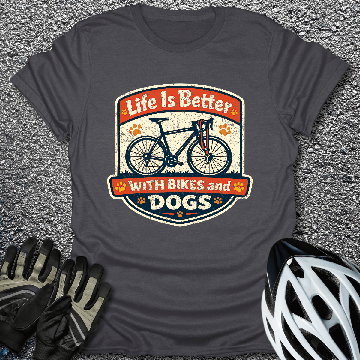 Better With Bikes and Dogs T-Shirt in Dark Heather / S from CycleTees