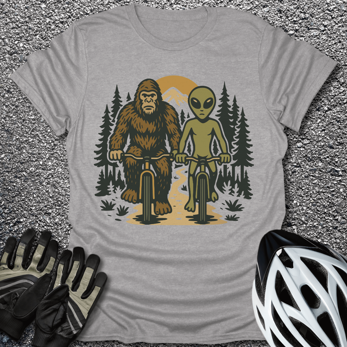 Bigfoot & Alien T-Shirt in Sport Grey / S from CycleTees